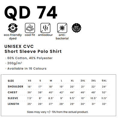 Unisex CVC Short Sleeve Polo Shirt