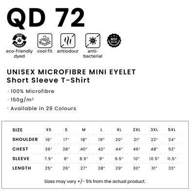 Unisex Microfibre Mini Eyelet Short Sleeve T-Shirt